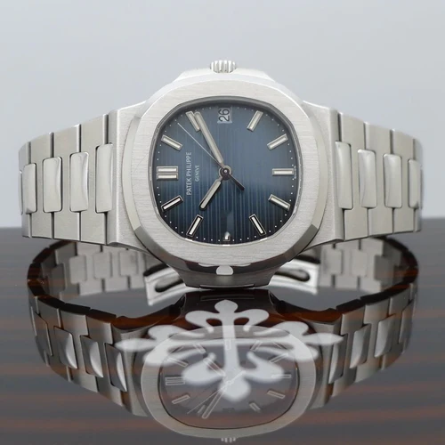 Patek Philippe Nautilus Jumbo 40mm blue gray blau grau Ref. 5711 German LC100 Full Set 1st. owner 1