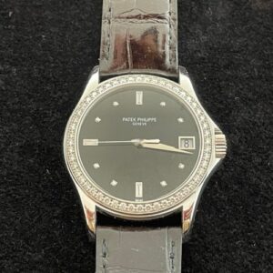 Patek Philippe Calatrava 5108G 18K White Gold Black Dial / Diamond Bezel