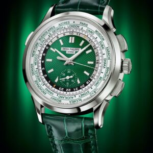 Buy Patek Philippe 5930P-001 Complications World Time Flyback Chronograph Platinum Green Dial